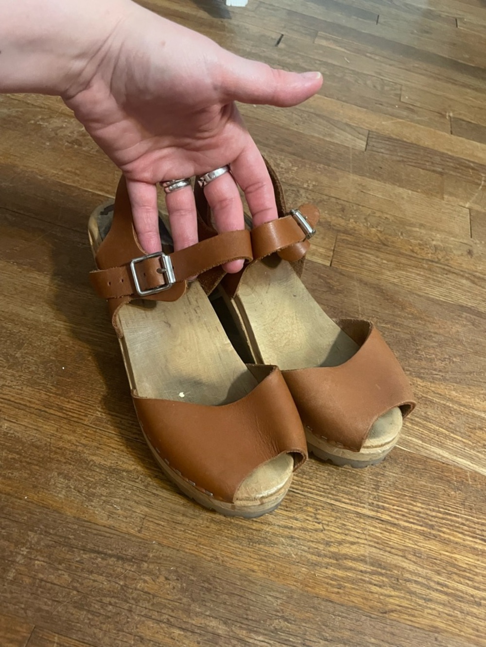 MIA Swedish Women’s Tan Leather Open-Toe Wedge Sandals